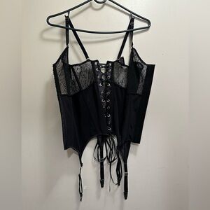 Acelandy Black Lace Corset Lingerie Top W/ Garter Size S/M NWT